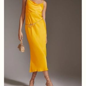 Anthropologie ELYSE BIAS SLIP DRESS size L color Mango